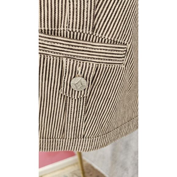 AMX Brown Pinstripe Denim Stretch Jacket - Classy - Roll Tab‎ Sleeve Medium - Picture 3 of 5